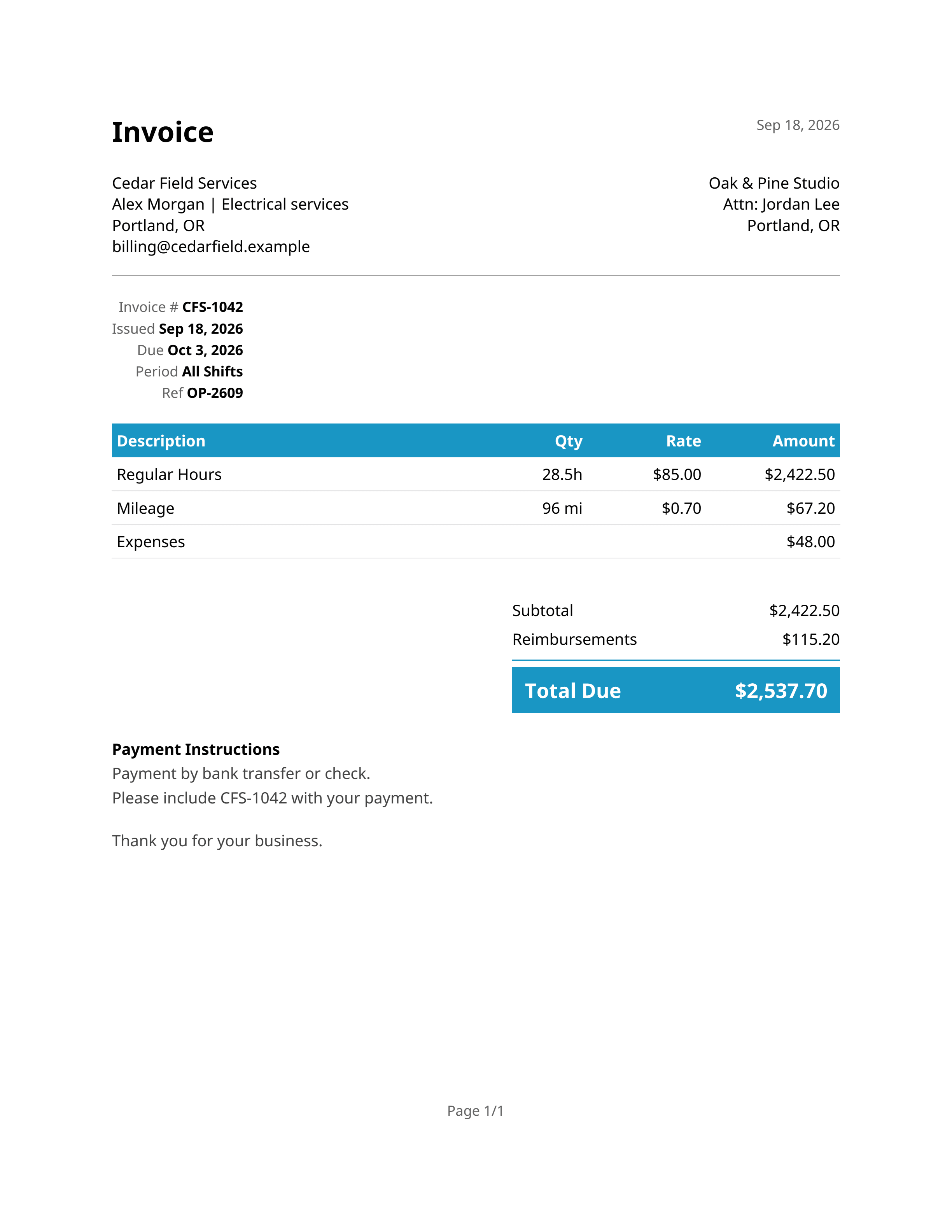 Sample client invoice PDF